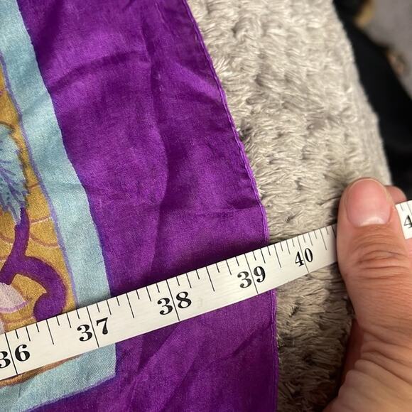 JANIE BESNER 100% Silk Purple and Blue Floral Print Square Scarf - Picture 5 of 6